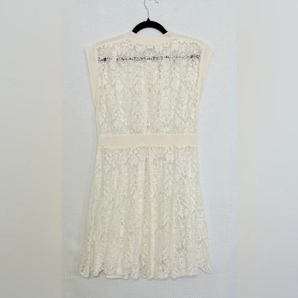 Rebecca Taylor white Lace Zip Front Dress A-line Cap Sleeve Button Snaps Size 10 - Picture 5 of 8